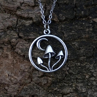 Moon Mushrooms Pendant Necklace